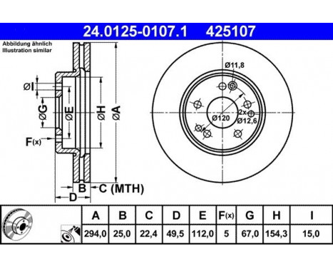 Brake Disc 24.0125-0107.1 ATE, Image 2
