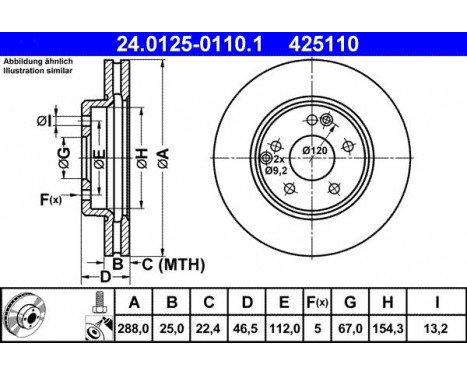 Brake Disc 24.0125-0110.1 ATE, Image 2