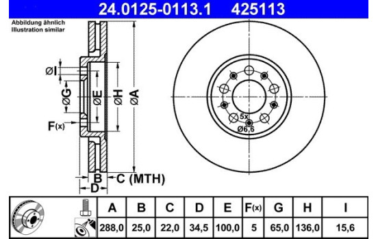 Brake Disc 24.0125-0113.1 ATE, Image 3