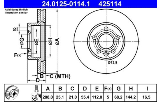 Brake Disc 24.0125-0114.1 ATE, Image 2