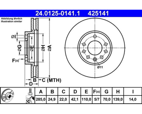 Brake Disc 24.0125-0141.1 ATE, Image 2