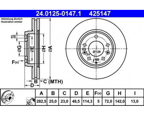 Brake Disc 24.0125-0147.1 ATE, Image 2