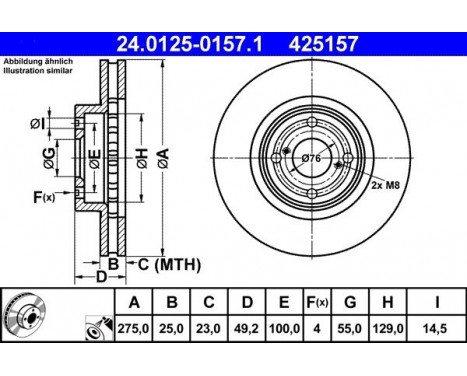 Brake Disc 24.0125-0157.1 ATE, Image 2