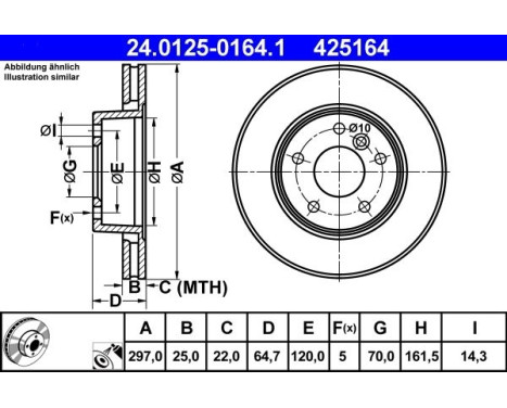 Brake Disc 24.0125-0164.1 ATE, Image 2
