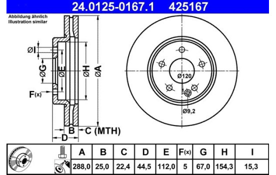 Brake Disc 24.0125-0167.1 ATE, Image 2