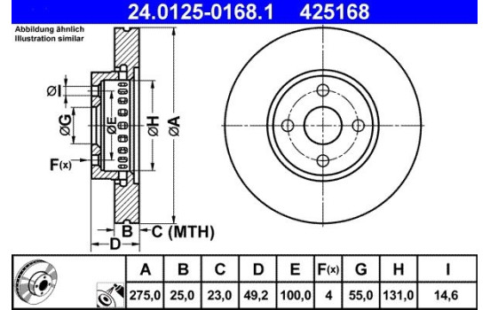 Brake Disc 24.0125-0168.1 ATE, Image 2