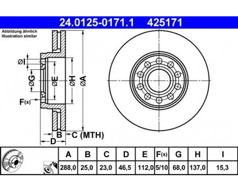 Brake Disc 24.0125-0171.1 ATE, Image 2