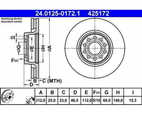 Brake Disc 24.0125-0172.1 ATE, Image 2