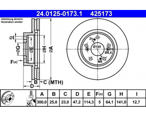 Brake Disc 24.0125-0173.1 ATE, Image 2