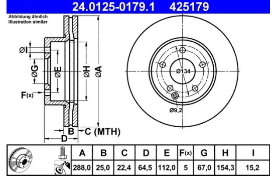Brake Disc 24.0125-0179.1 ATE, Image 2
