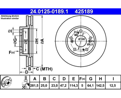 Brake Disc 24.0125-0189.1 ATE, Image 2