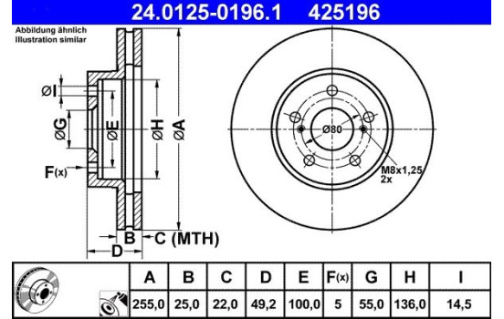 Brake Disc 24.0125-0196.1 ATE, Image 2