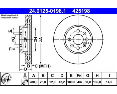 Brake Disc 24.0125-0198.1 ATE, Image 2