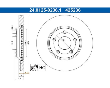 Brake disc 24.0125-0236.1 ATE