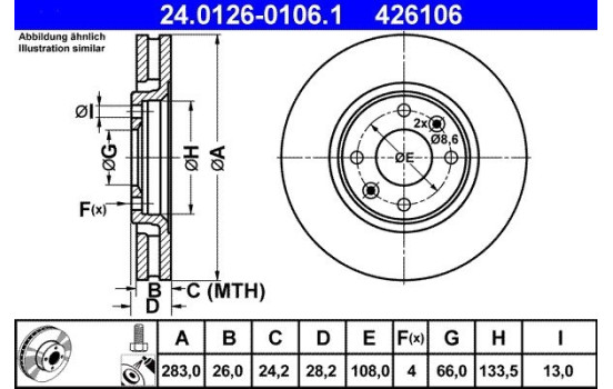 Brake Disc 24.0126-0106.1 ATE, Image 2