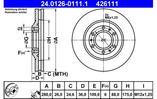 Brake Disc 24.0126-0111.1 ATE, Image 2