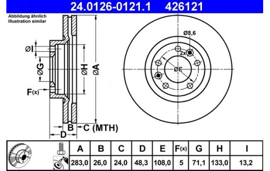 Brake Disc 24.0126-0121.1 ATE, Image 2