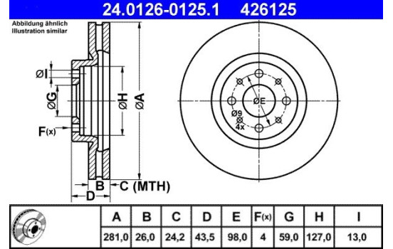 Brake Disc 24.0126-0125.1 ATE, Image 2