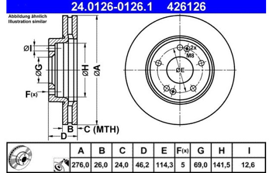 Brake Disc 24.0126-0126.1 ATE, Image 2