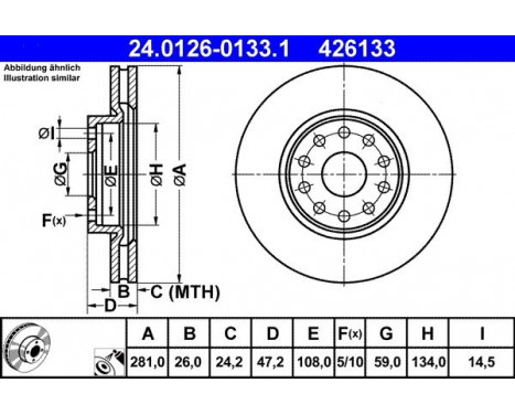 Brake Disc 24.0126-0133.1 ATE, Image 2