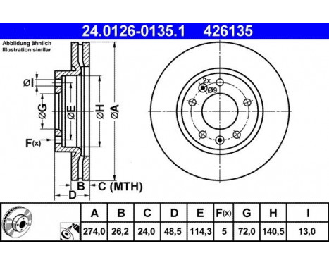 Brake Disc 24.0126-0135.1 ATE, Image 2