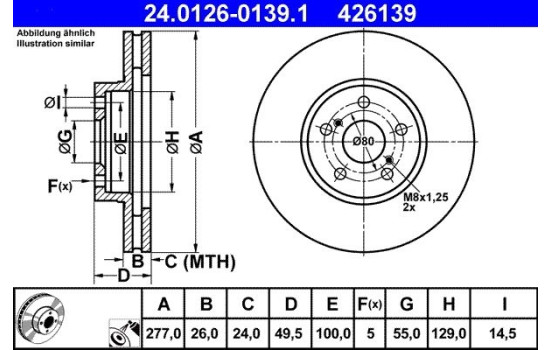 Brake Disc 24.0126-0139.1 ATE, Image 2