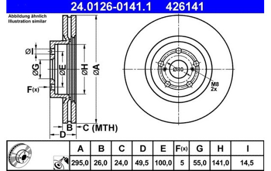 Brake Disc 24.0126-0141.1 ATE, Image 2