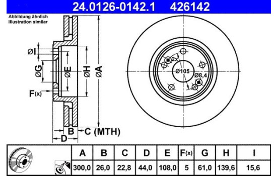Brake Disc 24.0126-0142.1 ATE, Image 2