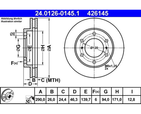 Brake Disc 24.0126-0145.1 ATE, Image 2