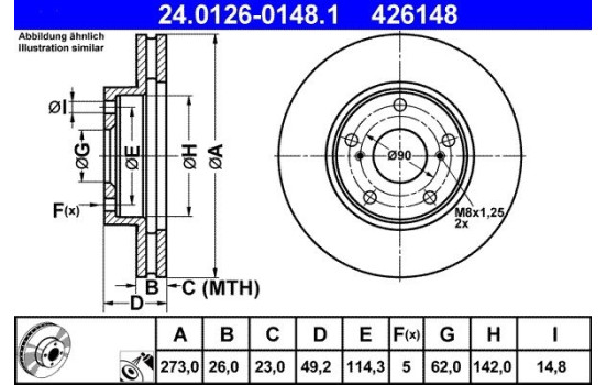 Brake Disc 24.0126-0148.1 ATE, Image 2