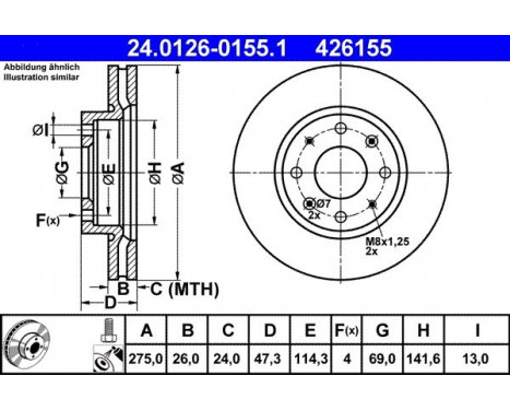 Brake Disc 24.0126-0155.1 ATE, Image 2