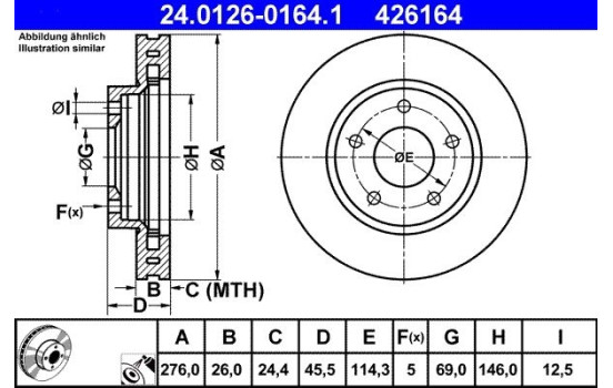 Brake Disc 24.0126-0164.1 ATE, Image 2