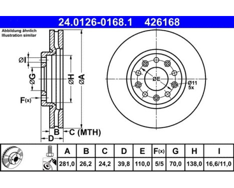 Brake Disc 24.0126-0168.1 ATE, Image 2