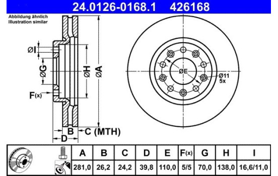 Brake Disc 24.0126-0168.1 ATE, Image 2