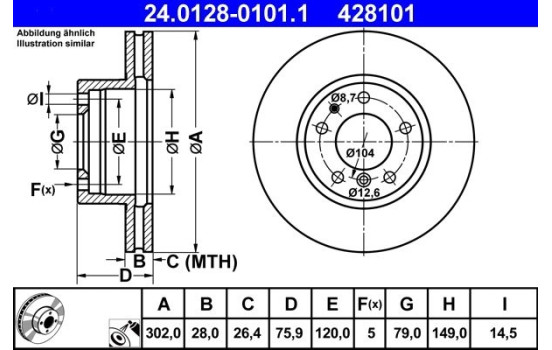 Brake Disc 24.0128-0101.1 ATE, Image 2