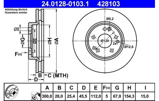 Brake Disc 24.0128-0103.1 ATE, Image 2