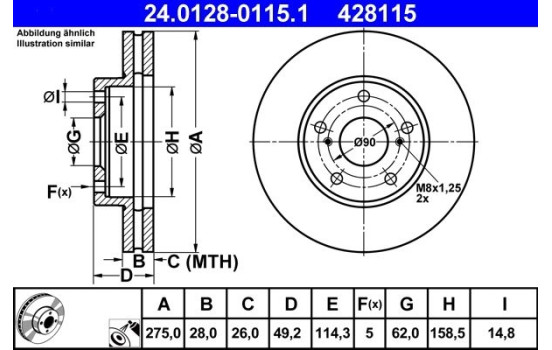 Brake Disc 24.0128-0115.1 ATE, Image 2