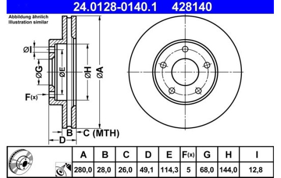 Brake Disc 24.0128-0140.1 ATE, Image 2
