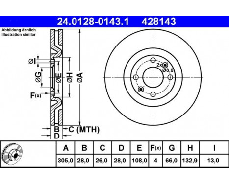 Brake Disc 24.0128-0143.1 ATE, Image 2