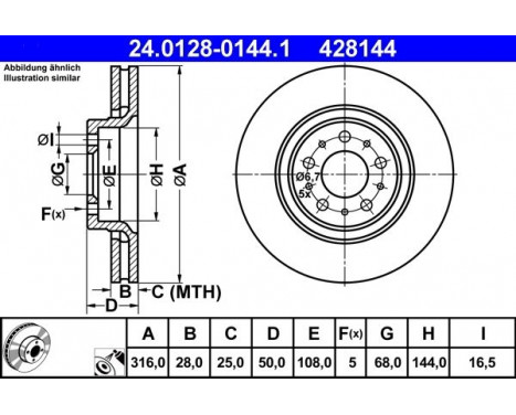 Brake Disc 24.0128-0144.1 ATE, Image 2