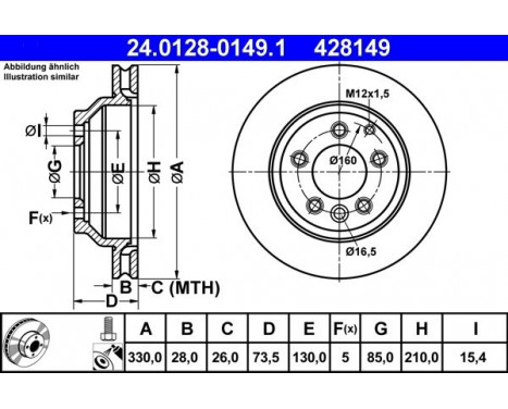 Brake Disc 24.0128-0149.1 ATE, Image 2