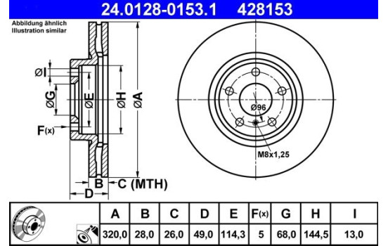 Brake Disc 24.0128-0153.1 ATE, Image 2