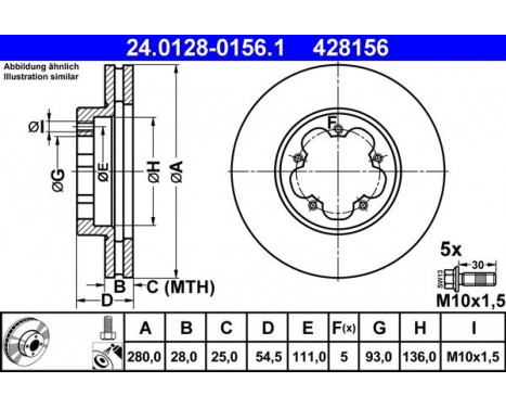 Brake Disc 24.0128-0156.1 ATE, Image 2