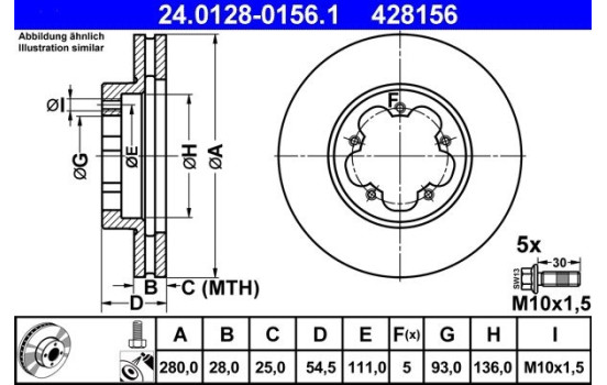 Brake Disc 24.0128-0156.1 ATE, Image 2