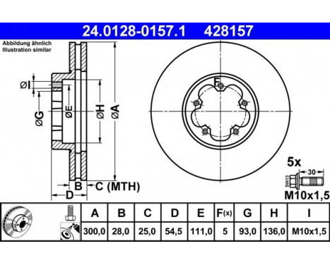 Brake Disc 24.0128-0157.1 ATE, Image 2