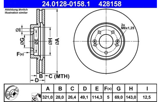 Brake Disc 24.0128-0158.1 ATE, Image 2