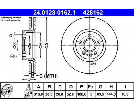 Brake Disc 24.0128-0162.1 ATE, Image 3