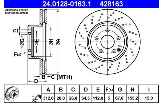 Brake Disc 24.0128-0163.1 ATE, Image 2