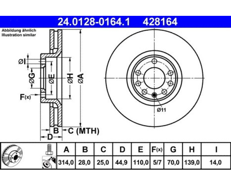 Brake Disc 24.0128-0164.1 ATE, Image 2