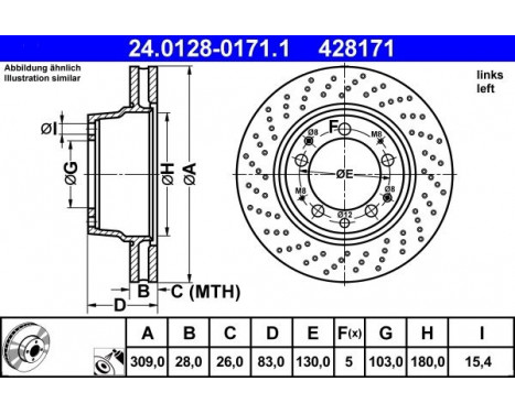 Brake Disc 24.0128-0171.1 ATE, Image 2